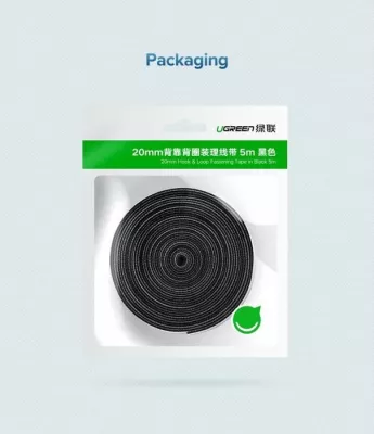 Organizues kabllosh UGREEN 40356, shirit me ngjitje (hook & loop) 5 m x 2 cm, i zi, polybag
