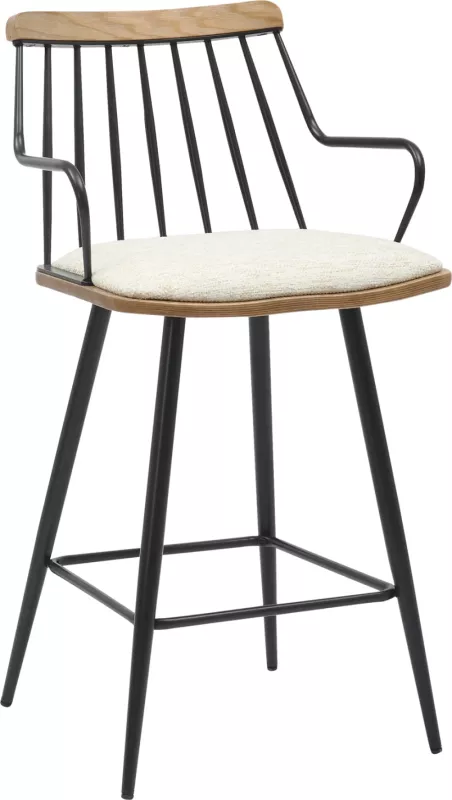 Karrige për bar, lartësi mesatare, JUDI, FH9985.02, metal i zi, pëlhurë ecru, 48x52x92H cm
