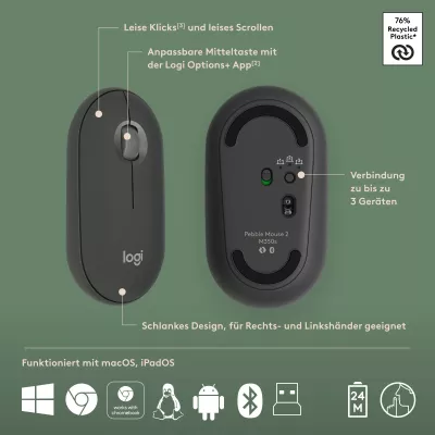 Set maus e tastierë Logitech Pebble 2 Combo 920-012203, wireless, Bluetooth, QWERTZ, grafit