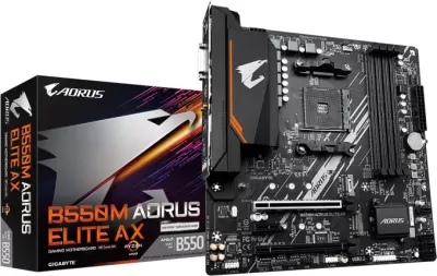 Pllakë amë GIGABYTE B550M AORUS ELITE AX, AMD AM4, mATX, DDR4, Wi‑Fi 6E + Bluetooth 5.3