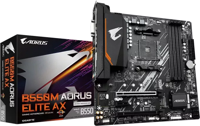 Pllakë amë GIGABYTE B550M AORUS ELITE AX, AMD AM4, mATX, DDR4, Wi‑Fi 6E + Bluetooth 5.3