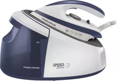 Hekur me avull Morphy Richards 333202, taban qeramike, rezervuar i lëvizshëm, bardhë/blu