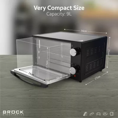 Furrë elektrike mini Brock TO 9001 B, 9 L, 650 W, me konvekcion, e zezë
