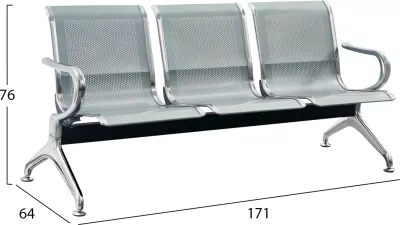 Ulëse treshe aeroporti, model Aviator, metalike, ngjyrë argjendi/gri, FH18399, 171x64x76cm