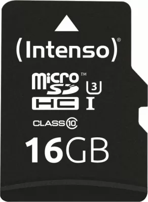 Kartelë memorie microSD INTENSO UHS-I Professional 16GB Class 10 90MB/s, e zezë, me adapter SD