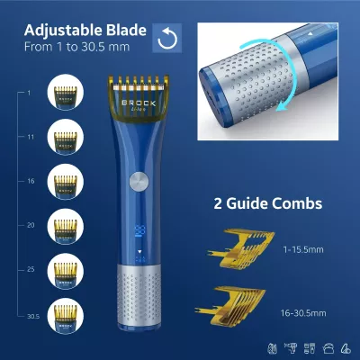 Makinë qethëse flokësh Brock BHC 3001, pa kabllo, bateri 600mAh, IPX6, e zezë/blue/silver