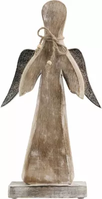 Dekor për Krishtlindje, engjëll, dru dhe alumin, argjendtë, 35x7x42cm