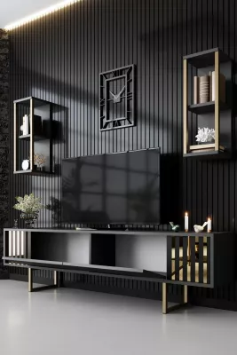 Set mobiljesh për dhomë dite, Skye Decor, linjë ari, anthracite, ari