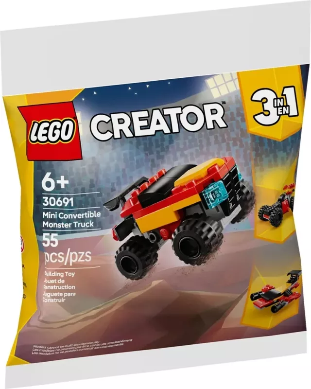 Set LEGO Creator 3 në 1, Mini Convertible Monster Truck 30691, 55 pjesë