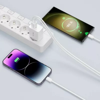 Karikues rrjeti Tech-Protect C35W me 2x USB-C PD 35W dhe kabllo USB-C/USB-C, Bardhë set