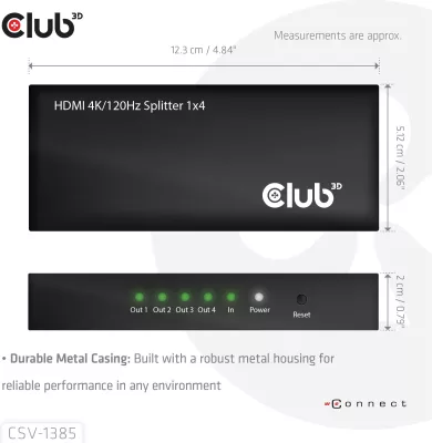 Splitter HDMI Club3D 1 në 4, 4K120Hz, i zi