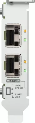 Kartë rrjeti QNAP QXG-25G2SF-E810, 25GbE, 2x SFP28, PCIe Gen4 x8, low-profile, set me 3 mbrojtëse, blu