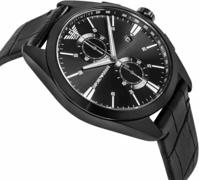 Orë dore për meshkuj Emporio Armani, e zezë
