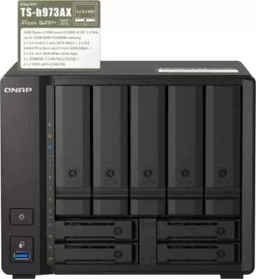 Server NAS QNAP TS-H973AX-8G, 8GB RAM, 9-bay, 1x 10GbE + 2x 2.5GbE, i zi