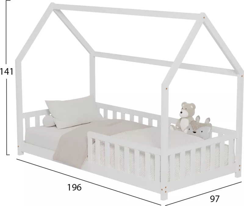Krevat për fëmijë me gardh PHYLLIS FH679.03 t.MONTESSORI dru pishe i bardhë - 190x90cm