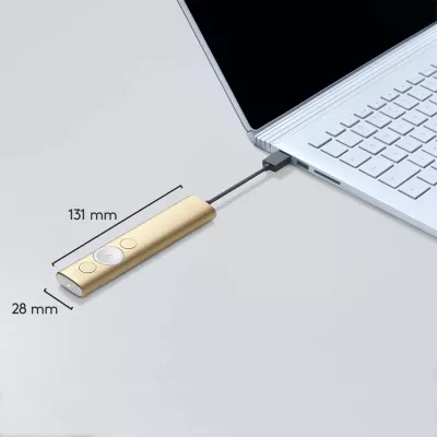 Telekomandë prezantimi Logitech Spotlight 910-004862, rreze 30 m, Bluetooth/USB receiver, karikim USB-C, me kasë, gold