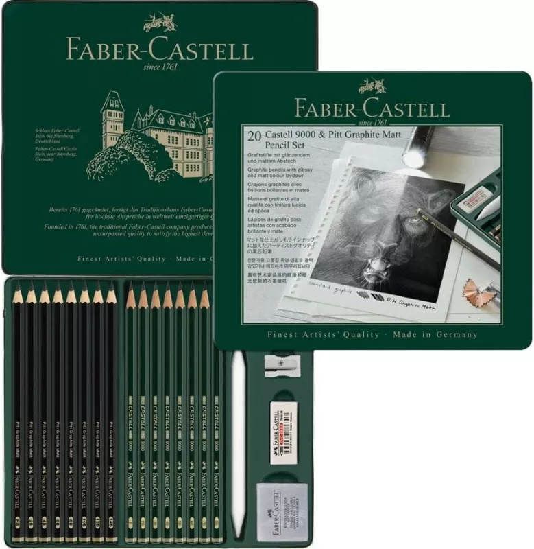 Set lapsa grafiti FABER-CASTELL Pitt Graphite Matt & Castell 9000, 20 copë, e zezë/e gjelbër