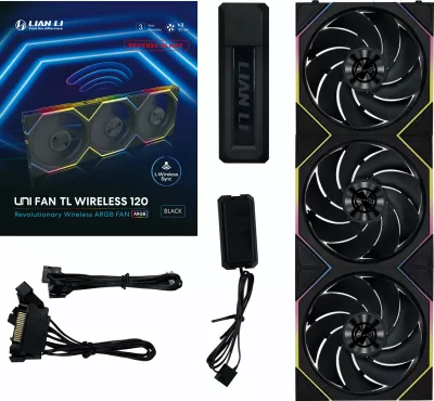 Ventilator kompjuteri Lian Li UNI FAN TL Wireless 120 Reverse Blade 12RTL1W3B, ARGB, PWM 4-pin, 120mm, set 3 copë, i zi