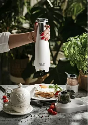 mulli elektrik për kripë e piper ADLER AD4449W, 150 ml, USB-C, set 3 copë, i bardhë mat
