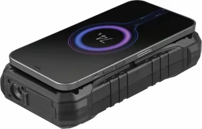 Powerbank SANDBERG Survivor 420-92 20000mAh PD 30W me karikim pa kabllo Qi, e zezë, set me rrip & kabllo USB-C
