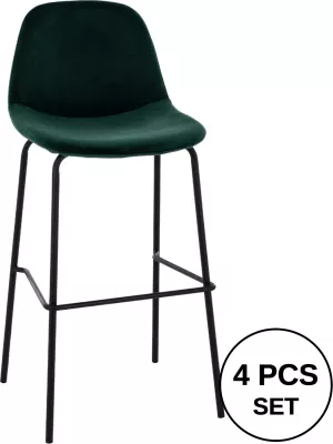 Karrige për bar VINCENT FH8579.13, kadife jeshile dhe kornizë metalike, 56.5x47x106 cm., set prej 4 copë