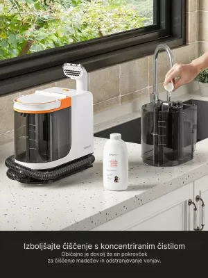Pastrues i thellë me ujë të nxehtë për qilima dhe tapiceri Uwant B300 Pro 18000 Pa 600 W depo 1.2/1.4 L, me aksesorë + pastrues tekstili 500 ml, bardhë/portokalli