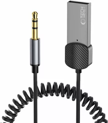 Adapter audio Bluetooth 3.5 mm, Tech-Protect UltraBoost, USB-A për furnizim, mikrofon, 1 m, gri
