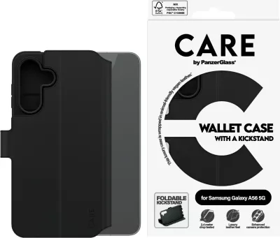 Mbështjellës PanzerGlass për Samsung Galaxy A56 5G, CARE Feature Wallet Case, i zi