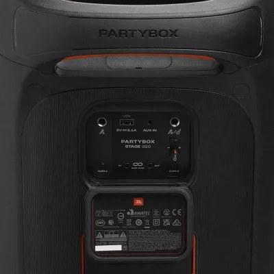 Altoparlant portativ JBL PartyBox Stage 320 JBLPBSTAGE320EP me drita LED, Bluetooth, me rrota dhe dorezë tërheqëse, ngjyrë e zezë