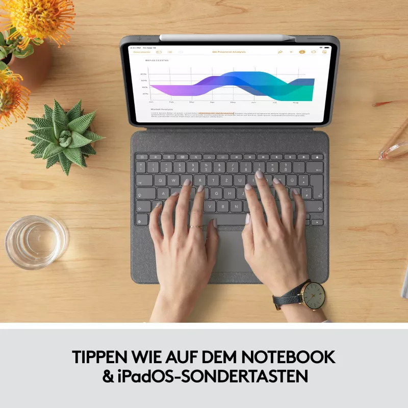 Mbështjellës me tastierë Logitech Combo Touch për iPad Pro 12.9, QWERTZ, Oxford Grey