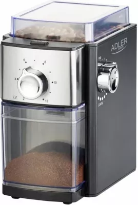 Mulli kafeje Adler AD4448, 250 g, burr metalik, 150 W/300 W max, e zezë/argjendtë