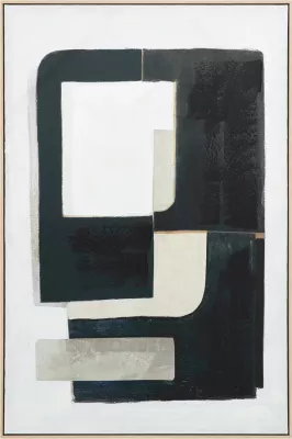 Pikturë dekorative DEL SIL me kornizë, kanavacë, ngjyra e zezë, gri, bezhë, dru natyral, 80x120x4cm
