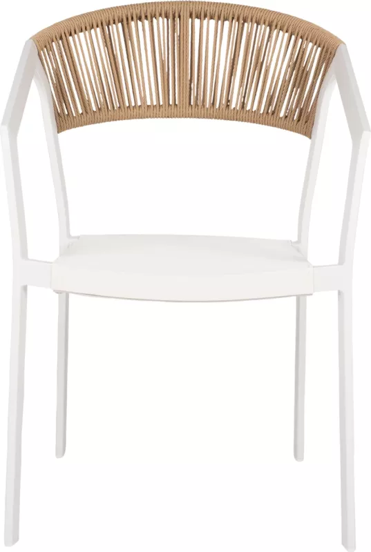 Karrige alumini FH5891.02, kornizë e bardhë dhe tekstilinë, mbështetëse ratan bezhë, 56x60x81.5 cm
