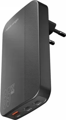 Karikues rrjeti Mobile Origin GaN-65W-SLM-BLK 65W 1x USB-A 2x USB-C, i zi
