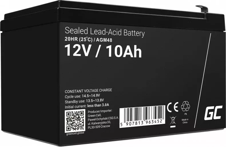 Bateri UPS Green Cell AGM48, 12 V, 10 Ah, e zezë