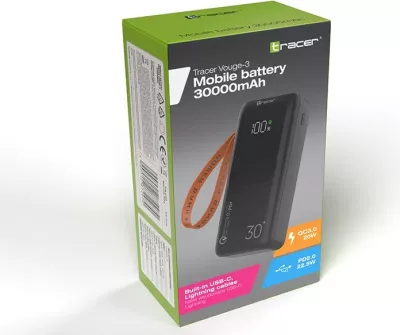Power bank Tracer Vouge-3, 30000 mAh, Ekran LCD, Quick Charge 3.0, i zi