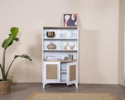 Raft librash Skye Decor, i montueshëm, ngjyrë e bardhë dhe lis