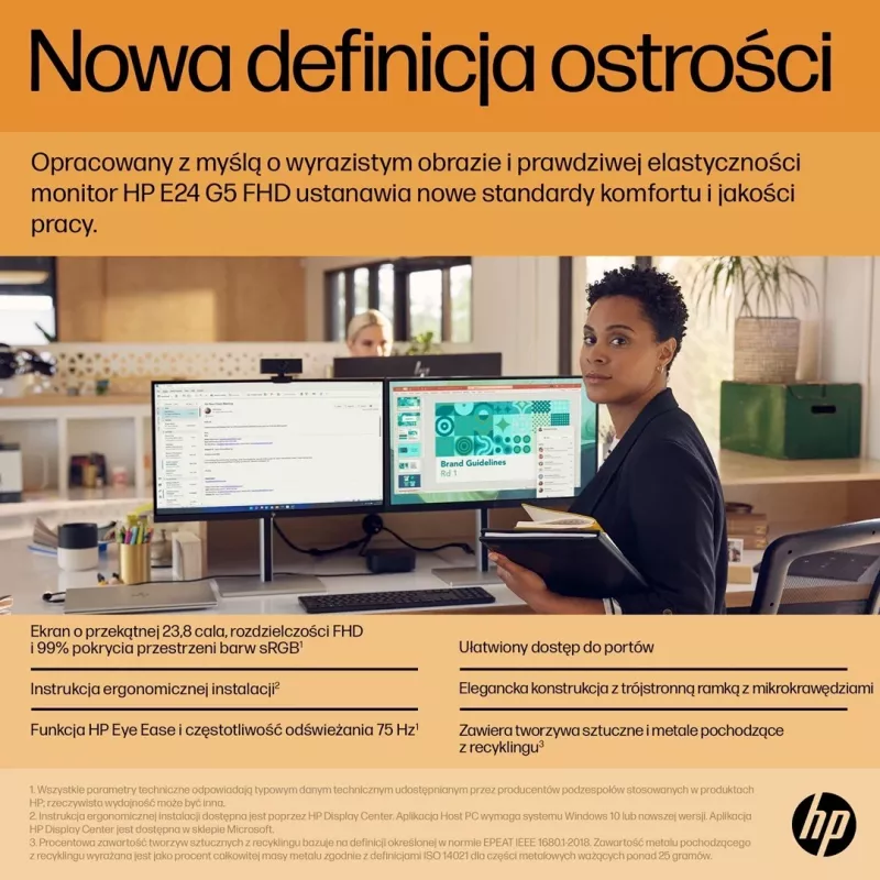 Monitori HP E-Series E24 G5, 23.8", Full HD, LED, Argjëndtë dhe Zi