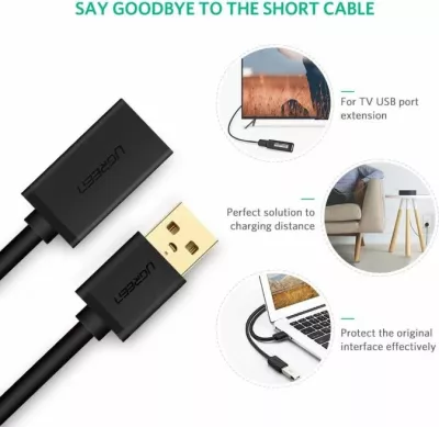 Kabllo zgjatuese USB 3.0 UGREEN 10373 2m (M në F), e zezë, polybag