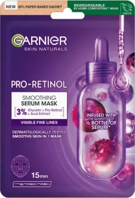 Maskë për fytyrë Garnier Pro-Retinol Smoothing Serum në pëlhurë për femra, 22g