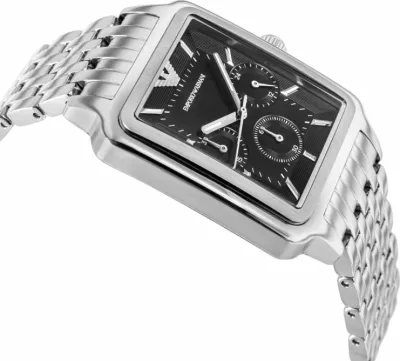 Orë dore meshkujsh Emporio Armani Diego AR11751, argjend me të zezë, set me kuti