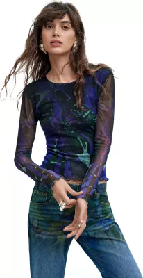 Maicë me mëngë të gjata për femra Desigual TS_DOTS LEAF_LACROIX 26WWTK02, vjollcë [Madhësia: L]