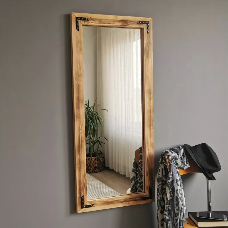 Pasqyrë Bohemian, dru i fortë pishe, ngjyrë arre, 50x110cm, 50110ES