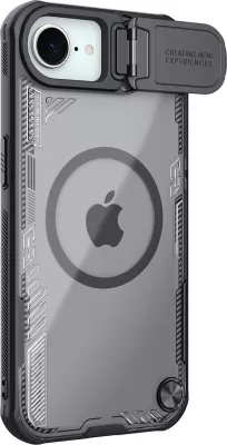 Mbështjellës Nillkin Iceblade Prop Magnetic për iPhone 16e, me kapak kamere dhe stand, i zi