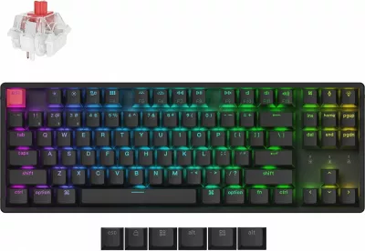 Tastierë mekanike Keychron K8 QMK V2 pa kabllo RGB hot-swappable US INTL, kornizë alumini, switch Keychron Super Red, e zezë