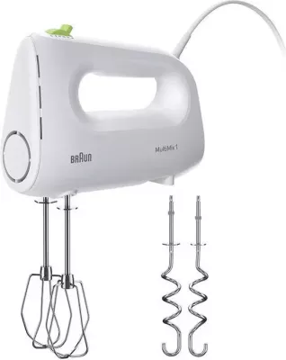 Mikser dore Braun HM1110WH 450 W, 4 shpejtësi + turbo, 2 rrahëse & 2 grepa, i bardhë