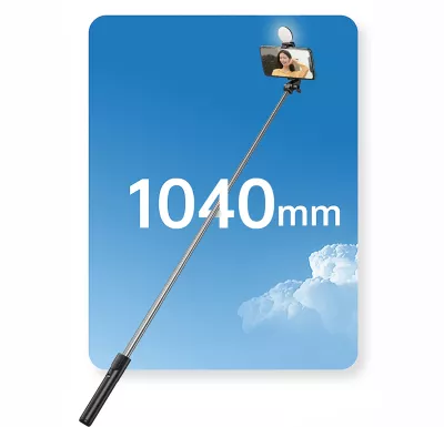 Selfie stick Hurtel WH1YXS tripod teleskopik 1m me llambë LED, mbajtëse telefoni, e zezë