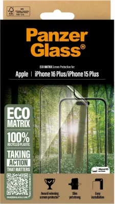 Mbrojtës ekrani PanzerGlass MATRIX për iPhone 16/15 Plus, transparent
