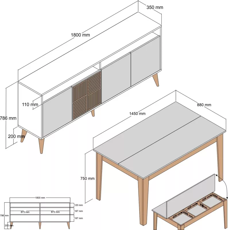 Set mobiljesh për dhomë dite, Milan 523, ngjyrë arre dhe e bardhë
