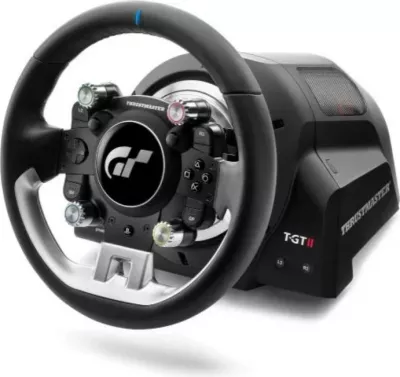 Timon garash Thrustmaster T-GT II, GT Wheel + Base, për PS5/PS4/PC, Force Feedback 40W, USB/Bluetooth, pack pa pedale, i zi